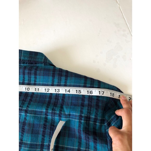 Vintage Eddie Bauer Plaid Blazer 100% Cotton Blue Green Career Preppy Jacket | M - Picture 16 of 16